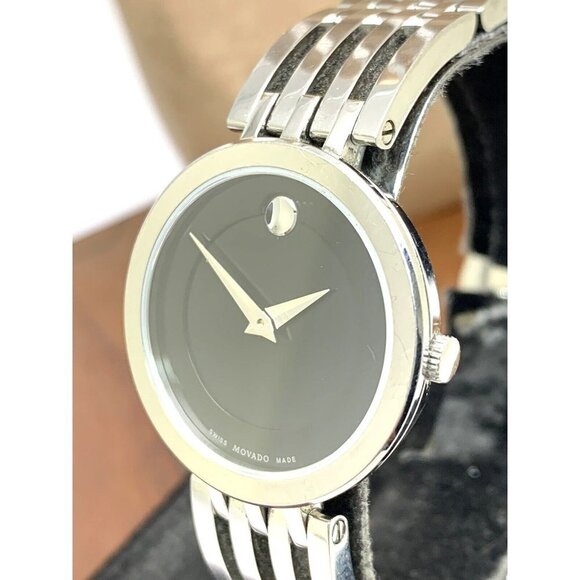 Movado Women's Watch 0607051 Esperanza Black Dial Swiss Quartz Silver Steel 28mm - Picture 12 of 13